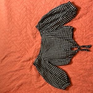 plaid off the shoulder top